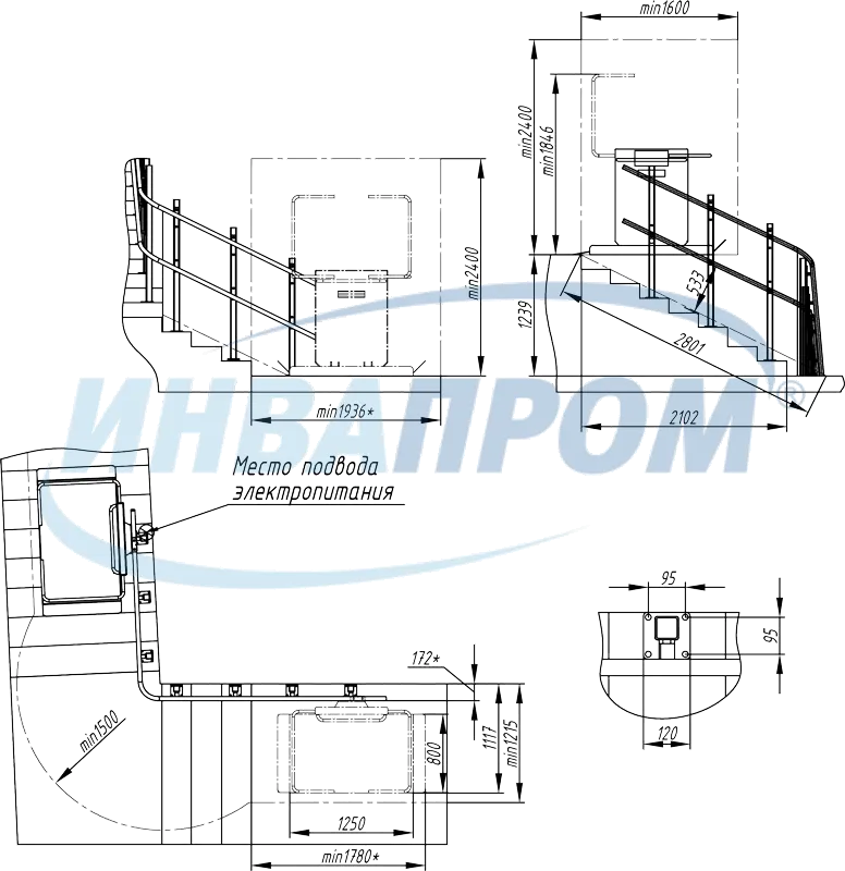 Подъемная платформа для инвалидов наклонного перемещения - чертеж Наклонная подъемная платформа для инвалидов - чертеж